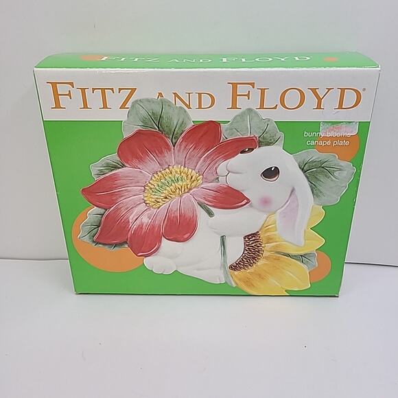 Fitz And Floyd Bunny Blooms Canape Plate 2002 Vintage 10 " X 8" With Box Easter - Picture 5 of 6